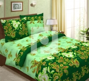 КПБ семейный из бязи традиции текстиля Сатин зеленый